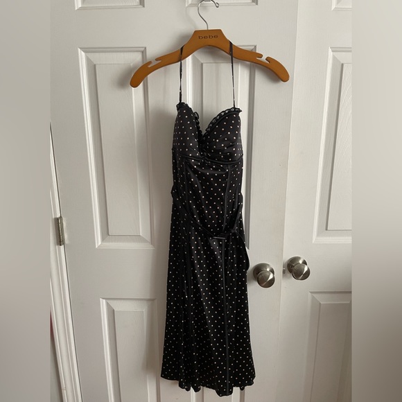 2000s Bebe Sexy Silk Polka Dot Midi Dress - Picture 8 of 10